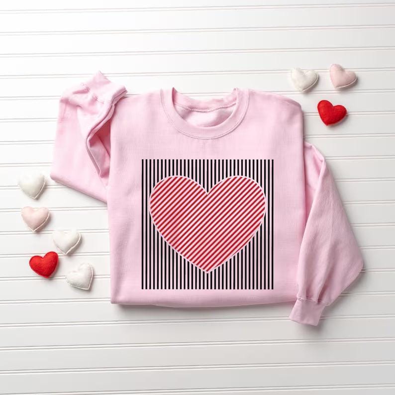 Retro Valentines Heart Sweatshirt – cute love design for women, moms, and teachers; cozy Valentine shirt perfect for spreading sweet holiday vibes.