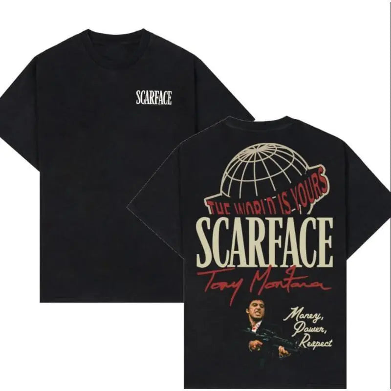 Scarface Tony Montana Graphic T-Shirt – The World Is Yours Vintage Back Print Cotton Tee