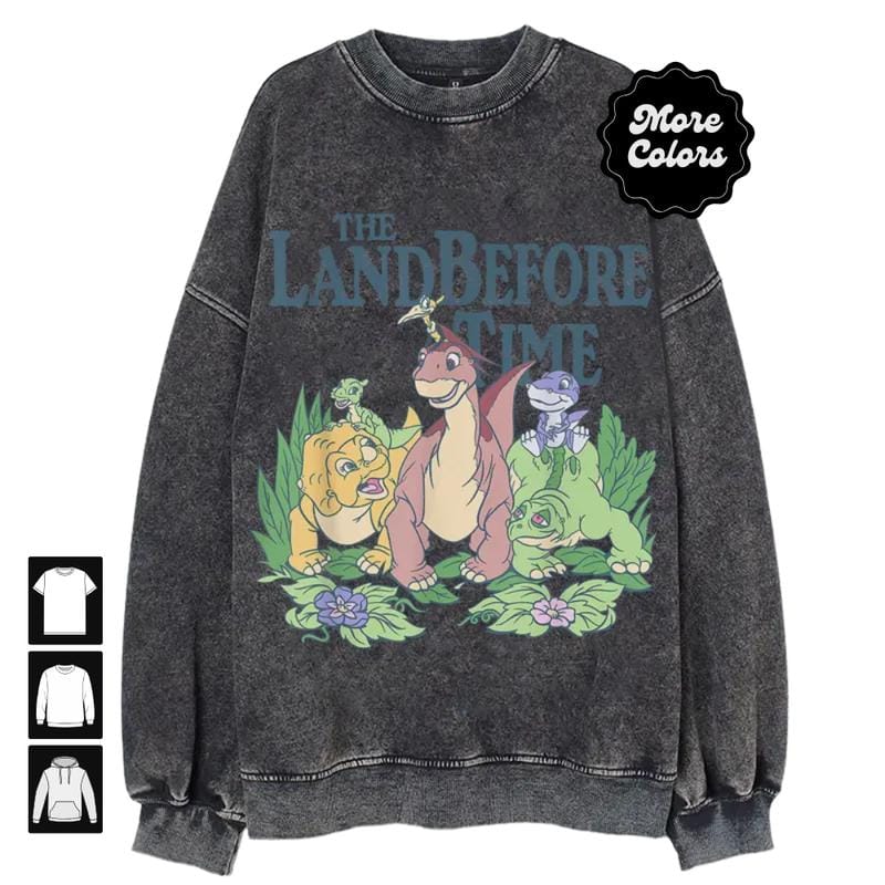 The Land Before Time Pastel Dinosaur Friends Sweatshirt/T-shirt, Cotton Unisex T-Shirt, Crew Neck, Size S- 4XL, Menswear Top, Womenswear Top Underwear Streetwear