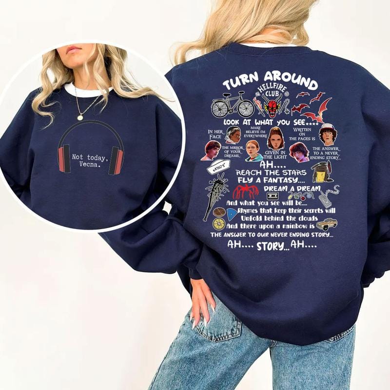 Funny Not Today Vecna Shirt, Never Ending Story 2 sides Sweatshirt, Christmas Things Sweater, Retro Graphic Crewneck, Gift for Stranger Shirt Things Hoodie