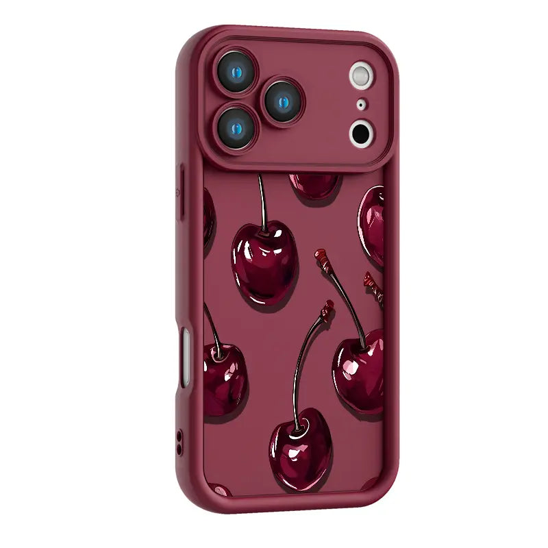 Sexy Wine Cherry Pattern Phone Case , Soft Silicone Tpu Protection and Shockproof For iPhone 17 16 15 Pro Max 14 16Pro 13 12 11 X Plus Air Mini 17E Girl