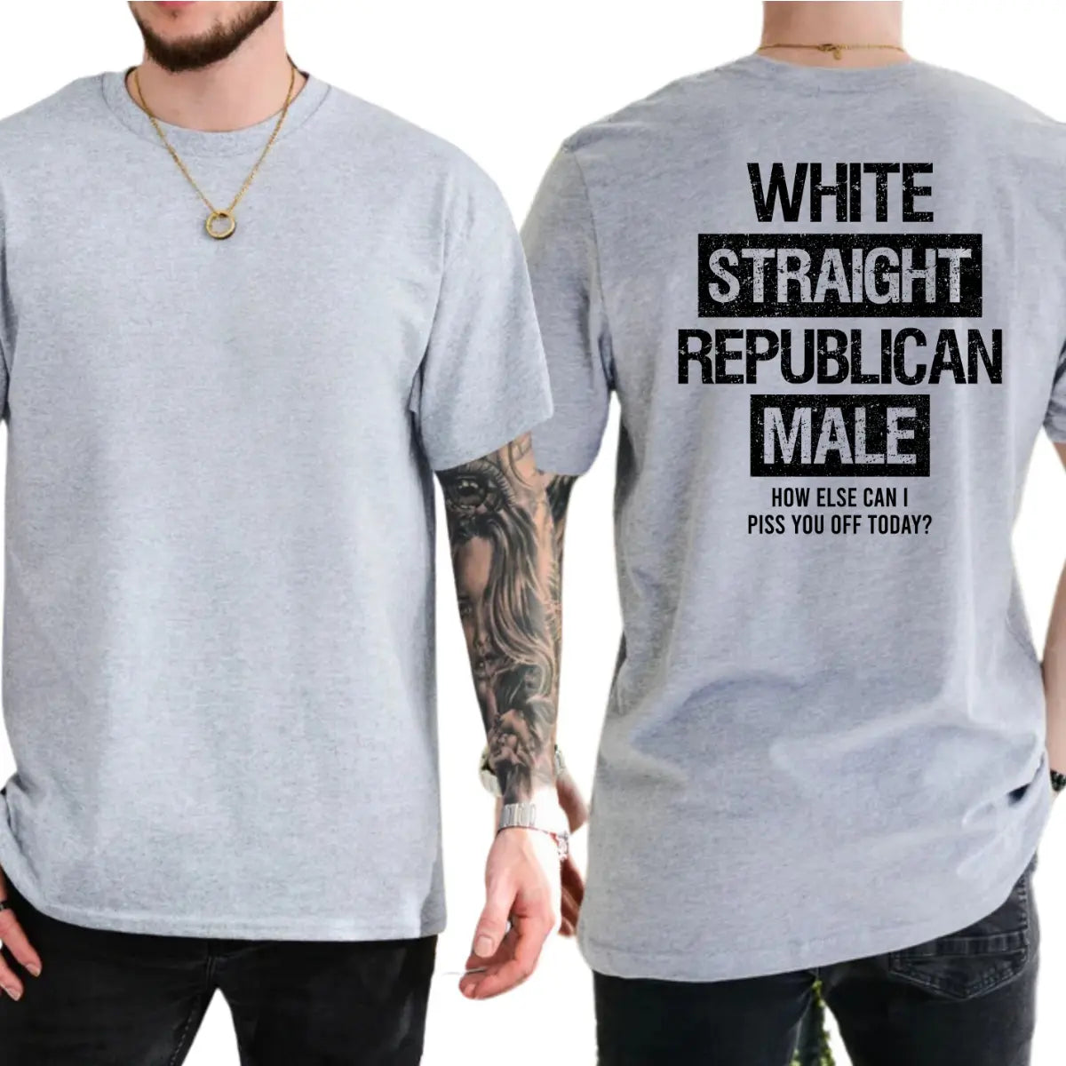 White Straight Republican Male T-Shirt, Mens Shirts Funny, Conservative Political Graphics Tee, Political Graphics Shirt, Men's Gifts, Casual Menswear, For Men