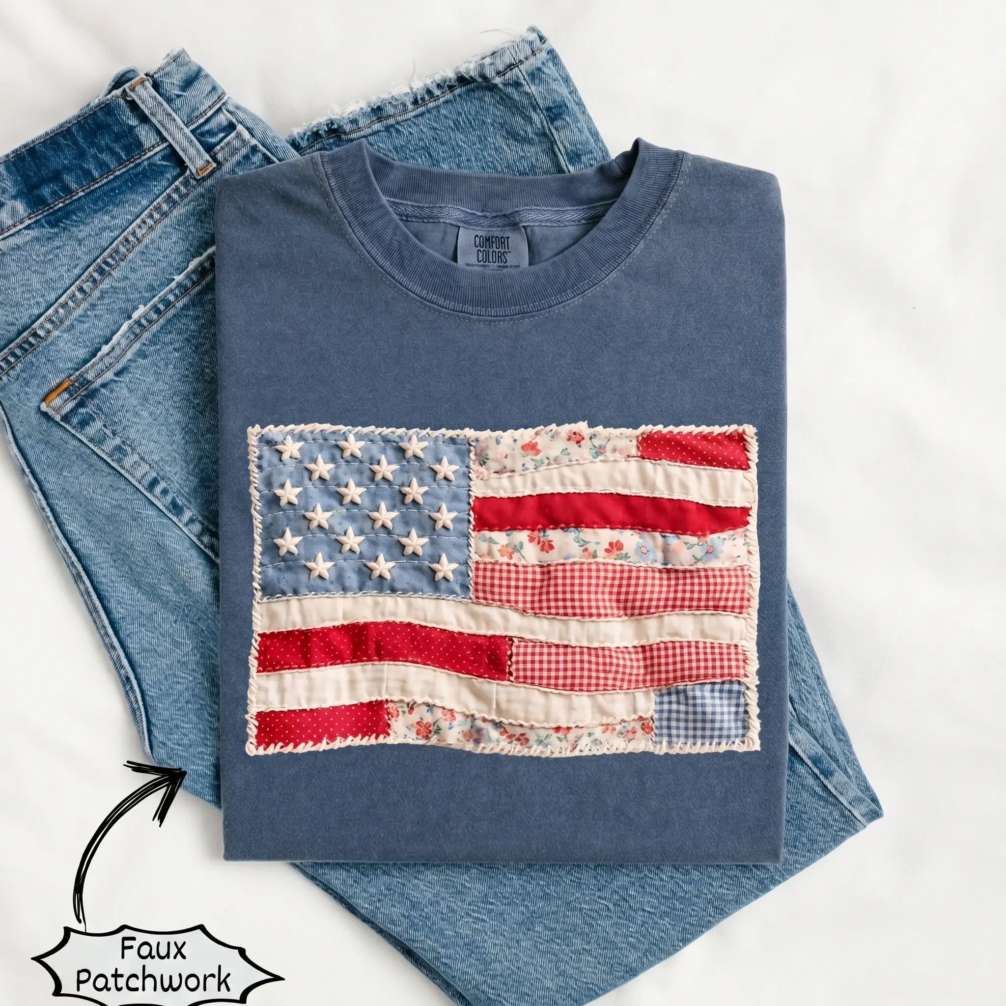 Memorial Day T-shirt American Eagle Independence Day 250 Years 1776 2026 Comfort Colors Retro American Flag Shirt, Faux Patchwork, Digital Print, vinyl ink