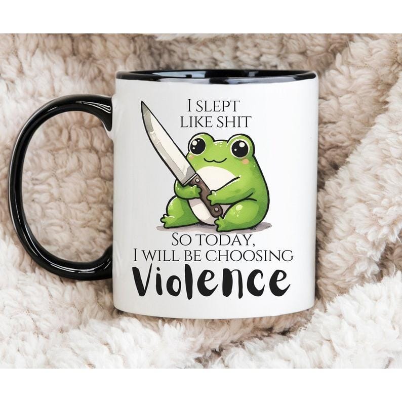 Kawaii-Frosch-Kaffeebecher, frecher und trendiger Keramikbecher in Schwarz oder Weiß, provokantes Geschenk für Millennials der Generation Z, sarkastischer Bürobecher als Scherzartikel, 325 ml (11 oz) lustige Trinkbecher