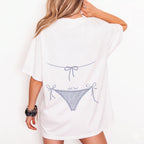 RodyThread Custom Bachelorette Party Bikini Graphic Oversized T-Shirt Women Brides Bridesmaids Coastal Coquette Preppy Beach Aesthetic White Cotton Blend Personalized Bride Tribe Matching Shirts Summer Vacation Top Custom Text