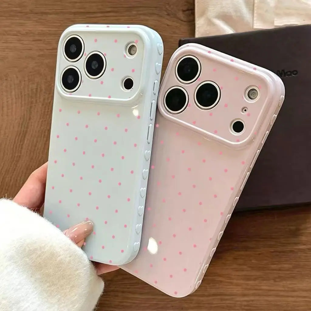 Cute Polka Dot And Heart Themed Phone Case Slim Lightweight And Scratch-Resistant For Everyday Use Minimalist And Cute Design For Apple 17 16 15 14 13