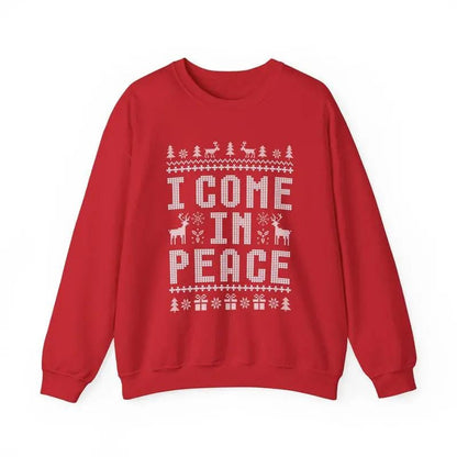 Funny ugly Christmas sweatshirts for couples, cute matching holiday outfits, plus 'I Come in Peace' sweatshirt for festive style