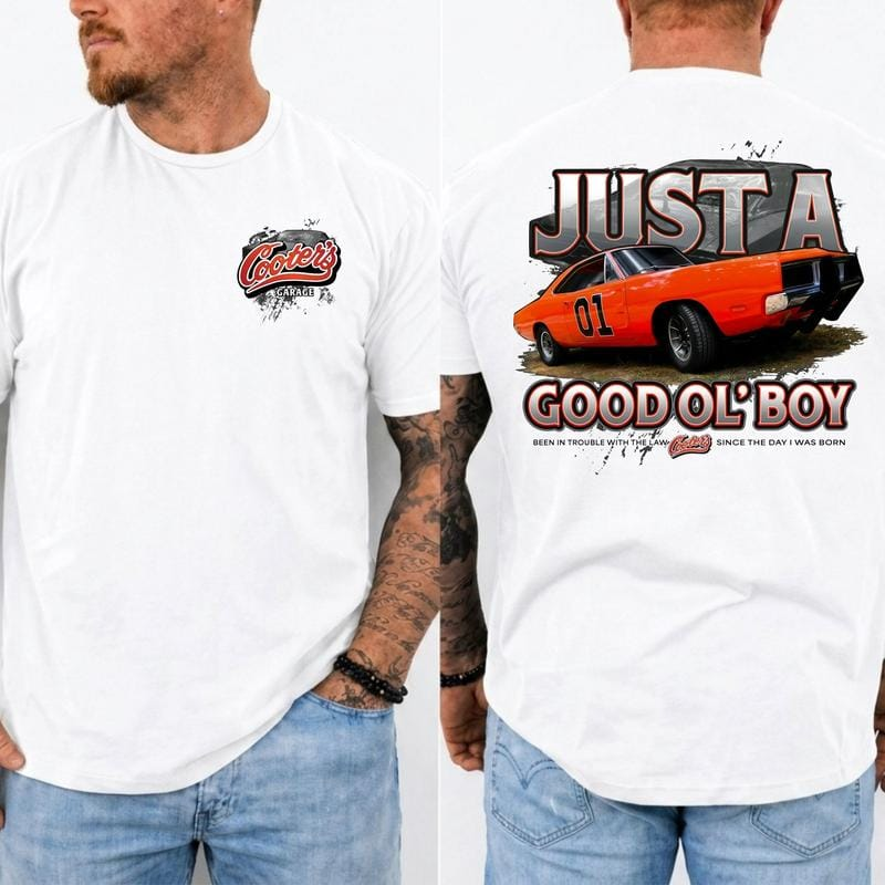 Just A Good Ol’ Boy” General Lee 01 T-shirt, Dukes of Hazzard 1979 Retro Shirt, Perfect 2 sided Tee For Classic TV Lovers, Old School Style, Gift For Him