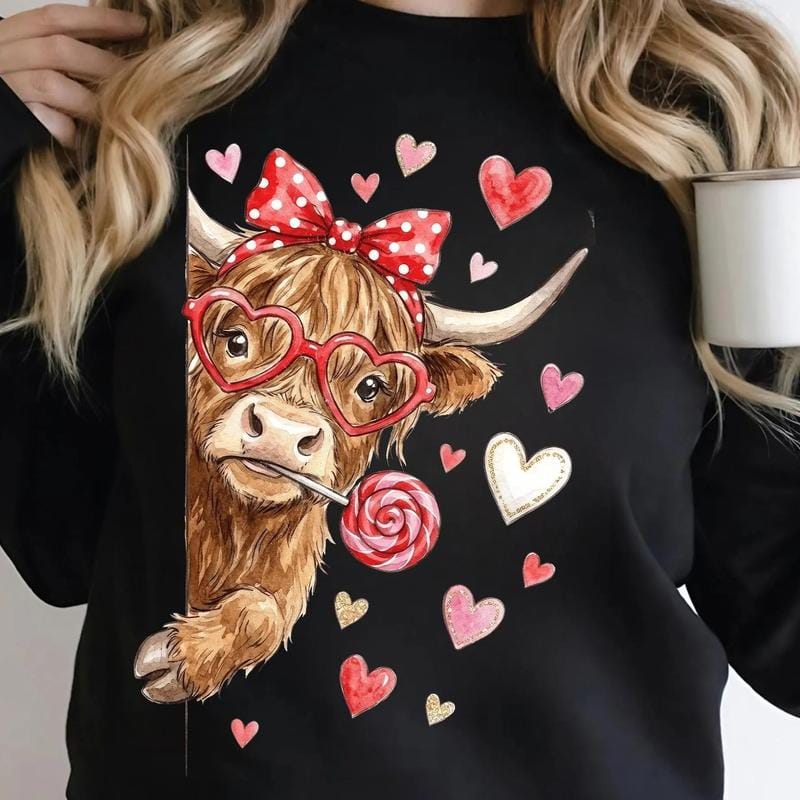 Funny Valentine Highland Cow Sweatshirt/ T-Shirt