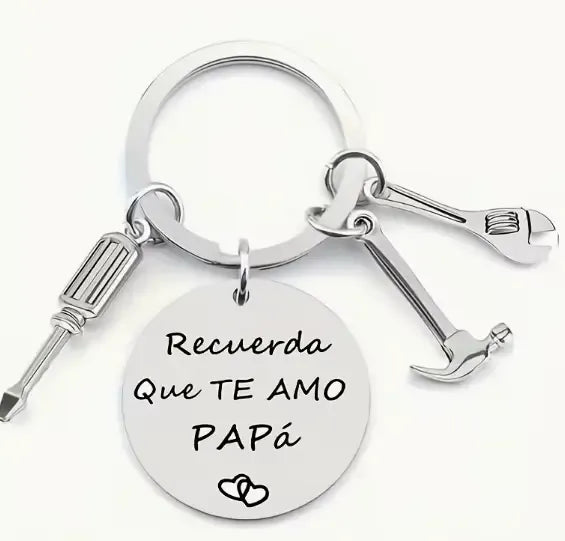 Stainless Steel "Recuerda Que Te Amo Papa" Spanish Phrase Keychain, Father's Day Gift Ideas for Dad, Men's Fashion Car Accessory, Stainless Steel Keychain, Fathers Day Gift Ideas