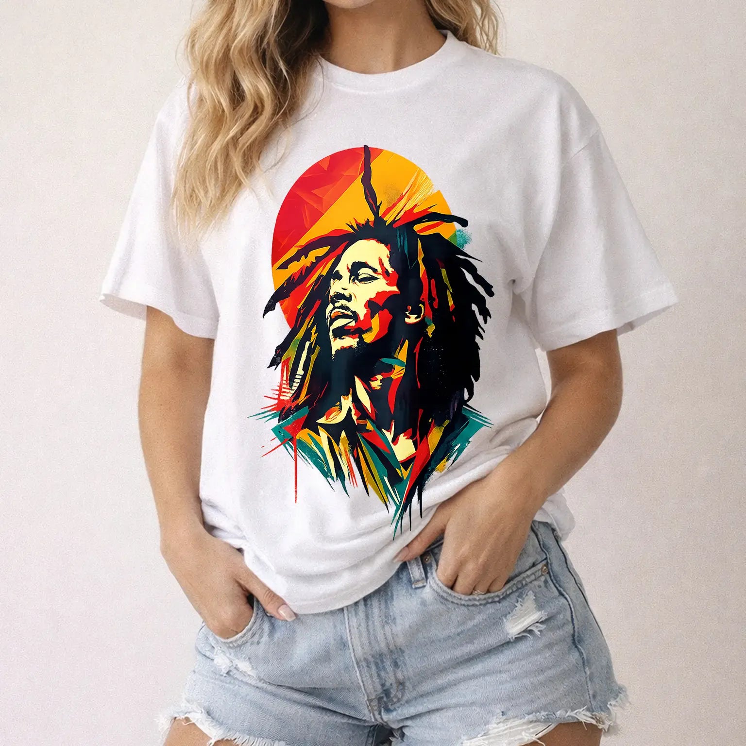 Vintage Reggae Music Legend Graphic Tee Colorful Rasta Vibes Casual Shirt