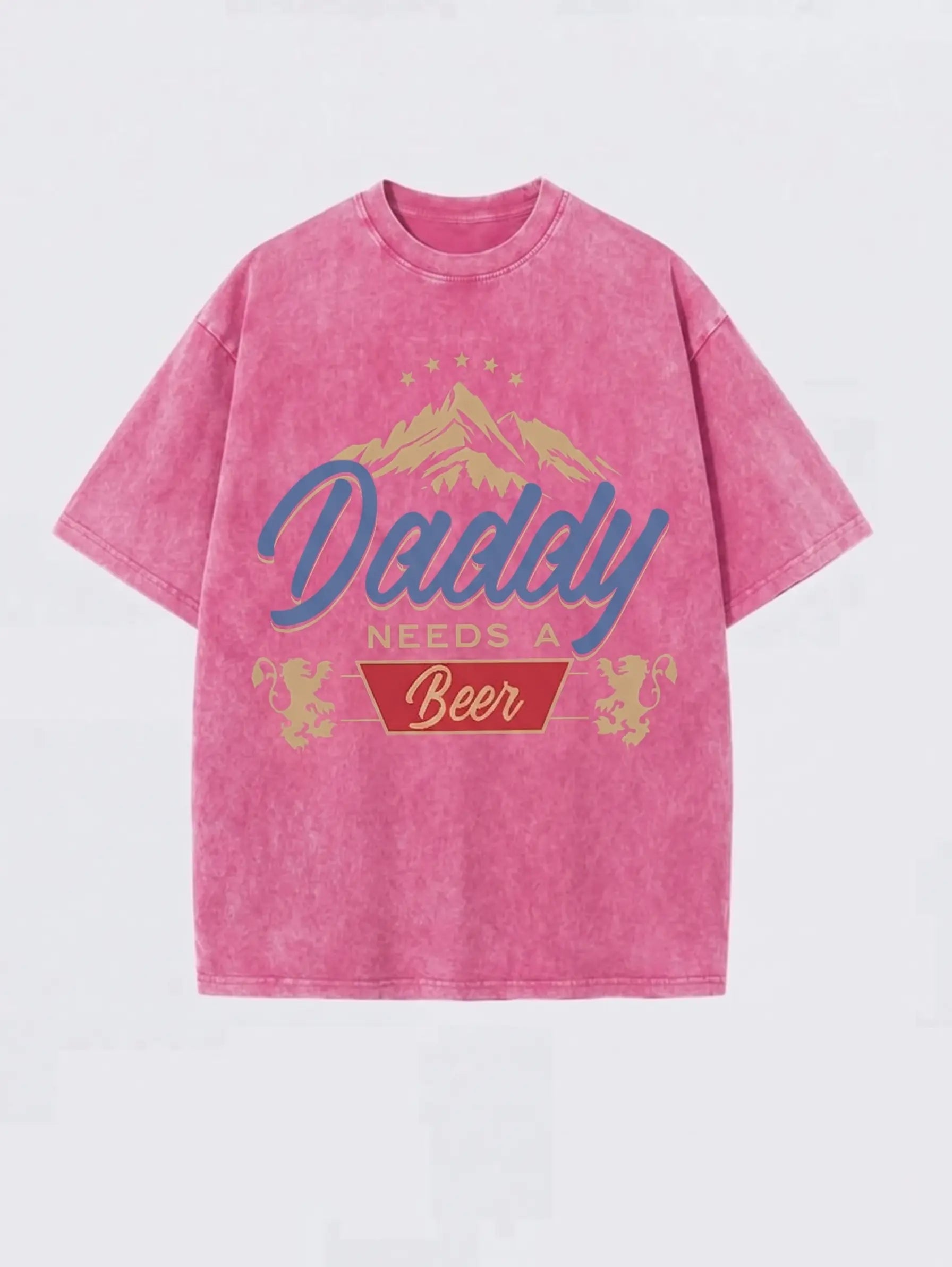 Daddy Needs A Beer Vintage Washed T-Shirt | 230G Heavyweight Cotton | Oversized Boxy Fit Retro Streetwear | Father's Day Gift Idea for Beer Lovers & Outdoor Dads | Acid Wash Charcoal Gray Tee Fabric