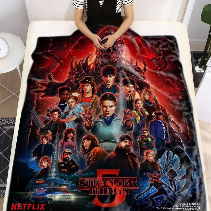 Stranger Things Season 5 Flannel Blanket, Large Soft Lightweight Warm, Perfect for Bed Sofa Office Camping Travel, Christmas Winter Gift