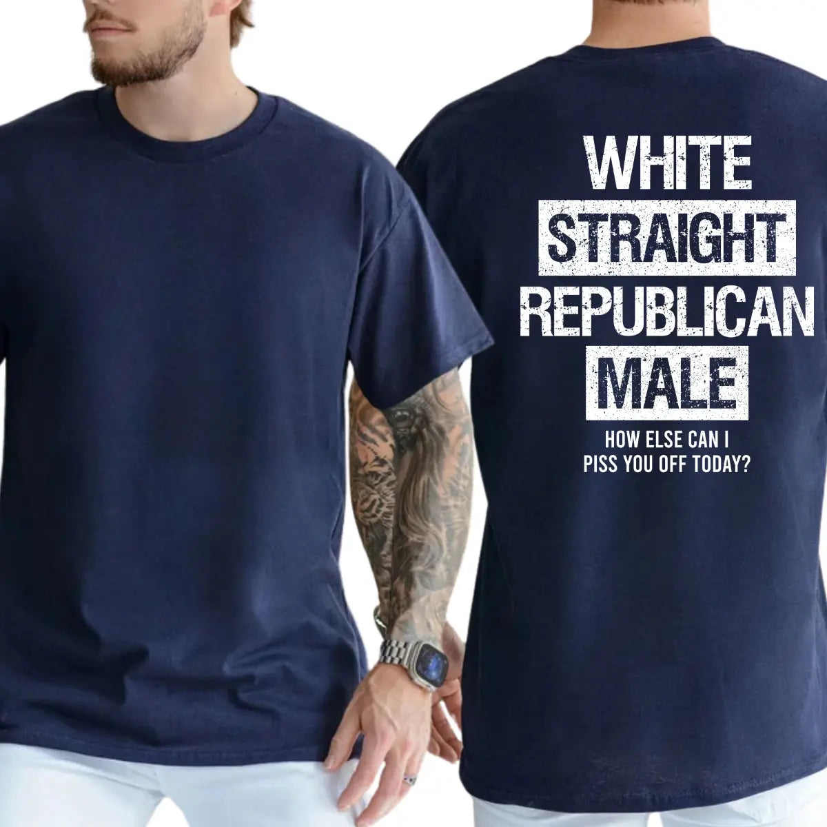 White Straight Republican Male T-Shirt, Mens Shirts Funny, Conservative Political Graphics Tee, Political Graphics Shirt, Men's Gifts, Casual Menswear, For Men