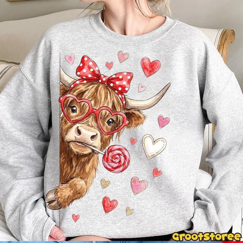 Funny Valentine Highland Cow Sweatshirt/ T-Shirt