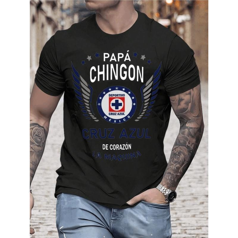 Cruz Azul \"Papa Chingon\" Graphic Tee - Premium Cotton Men's Soccer T-Shirt, Casual Summer Streetwear Top, Perfect Father's Day Gift for Soccer Dads, Oversized Sportswear Shirt