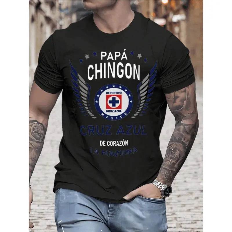 Cruz Azul Papa Chingon T Shirt Men Soccer Dad Graphic Tee Cotton Casual Summer Sports Streetwear Father’s Day Gift