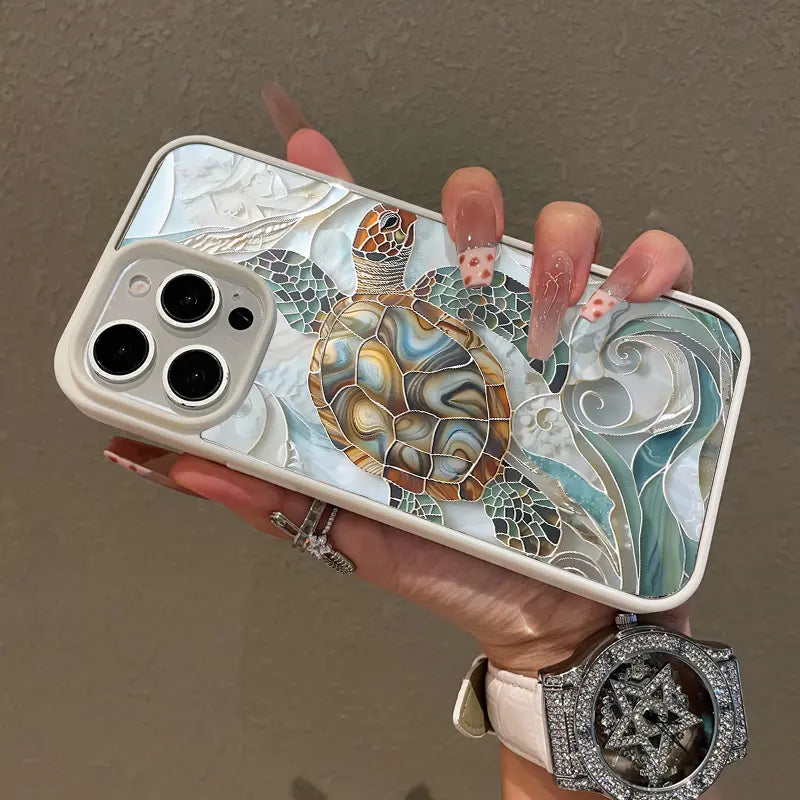 Mosaic Sea Turtle Magnetic Phone Case MagSafe Compatible Anti-Fall Protective Cover for iPhone 11-17 Pro Max Chic Girly Style