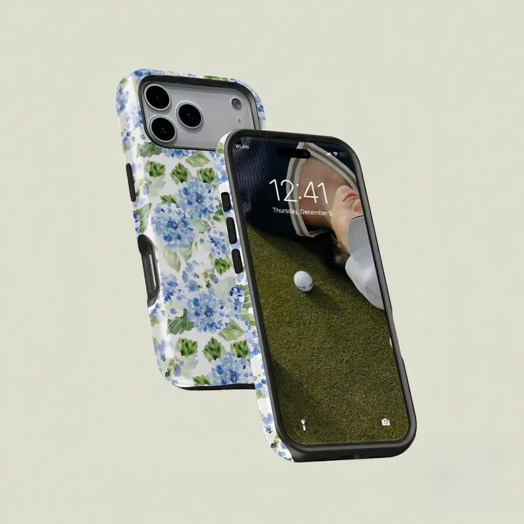 Blue Hydrangea Aesthetic Phone Case – Cute Floral Shockproof Case for iPhone 11–17