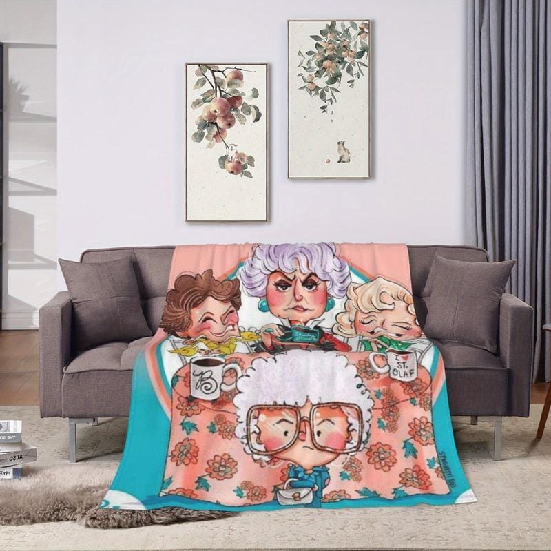 Golden Years Cartoon GG Blanket Warm Napping Blanket for Living Room Office Travel Versatile Gift Blanket Cartoon Print for All Seasons Halloween Decor Christmas Gifts Birthday Decorations Flannel Material Special Design