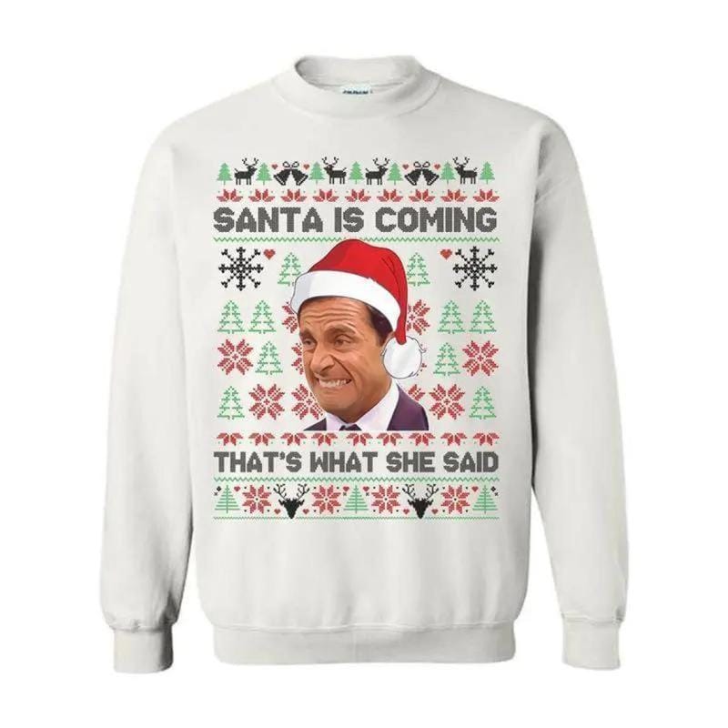 Michael Scott That's What She Said Christmas T-Shirt, The Office Funny Xmas Sweatshirt, Ugly Holiday Hoodie, Gift for Men &