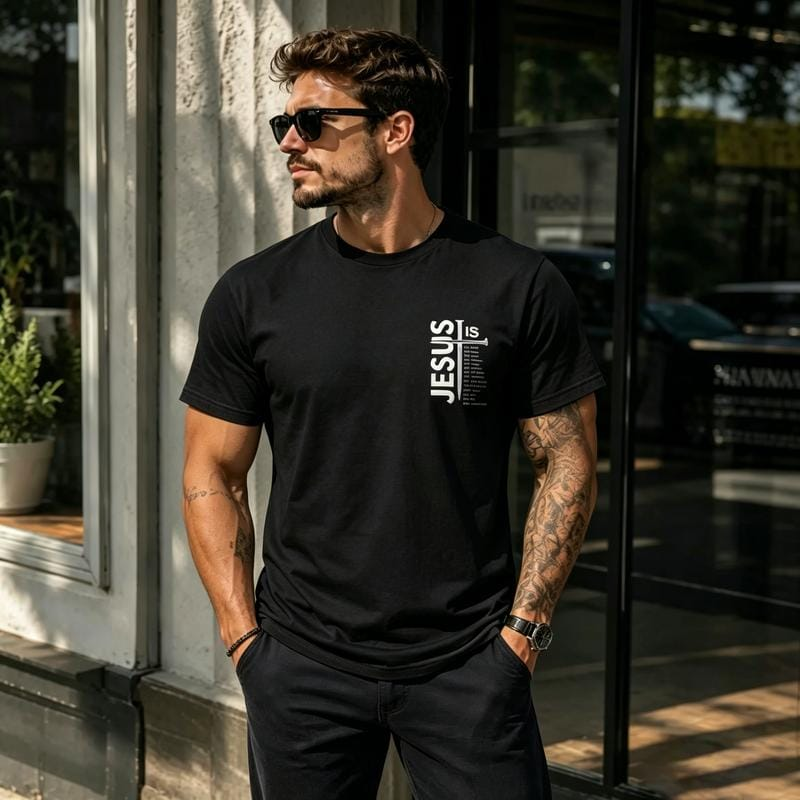 Men's Pure Cotton Short-Sleeve Graphic T-Shirt - Jesus and The Cross Print, Casual Loose Relaxed Fit, Classic Crew-Neck, Breathable Fabric, Streetwear Unisex Piece for Spring Summer Wear, Outdoor Fun