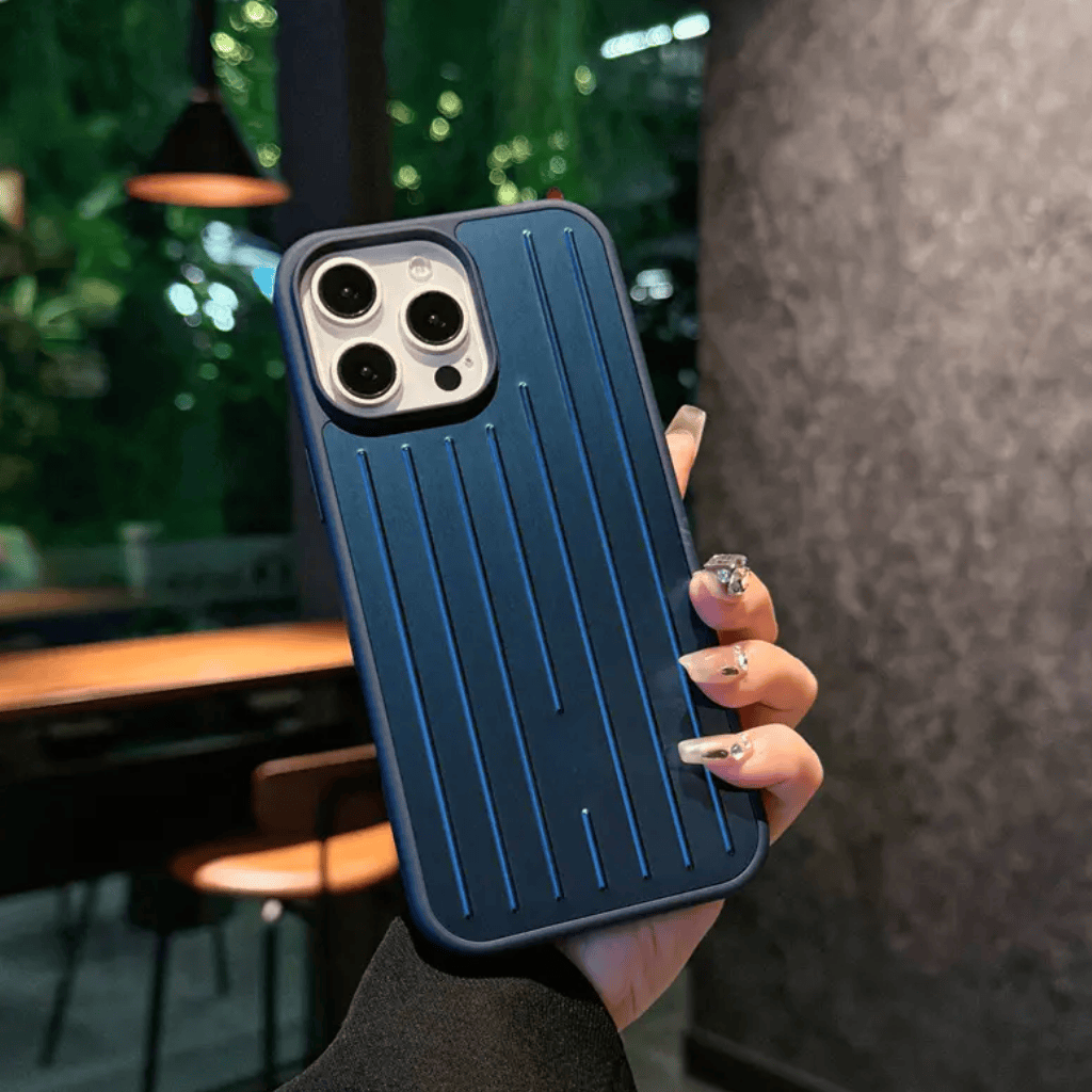 Aluminum Alloy Vertical Lines Phone Case – Premium Shockproof Protective Cover for iPhone 11–17 Series