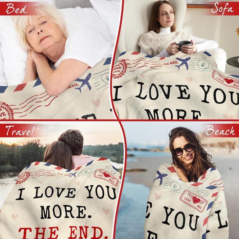 Valentines Day Gifts for Him Her - I Love You More Super Soft Fleece Throw Blanket