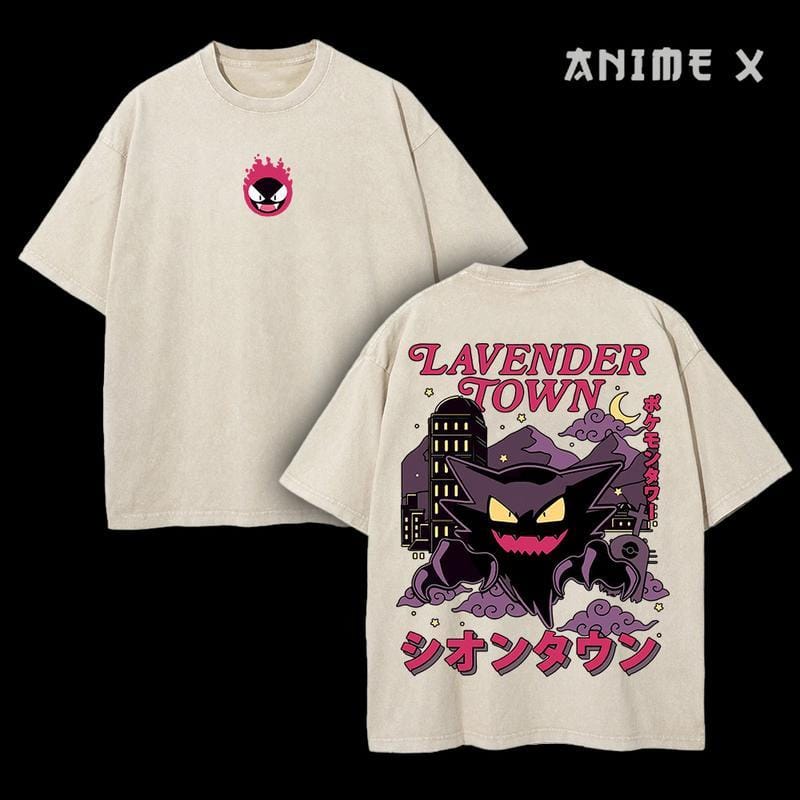 Retro 90s Gengar Ghost Lavender Town Legend Anime Vintage  Washed Tee Unisex Oversize Anime Manga Washed Heavyweight Cotton T-shirt, Gift For Anime Fan Lover