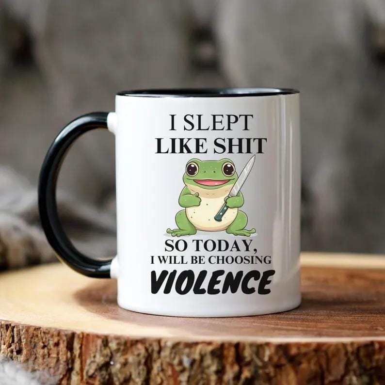 Kawaii-Frosch-Kaffeebecher, frecher und trendiger Keramikbecher in Schwarz oder Weiß, provokantes Geschenk für Millennials der Generation Z, sarkastischer Bürobecher als Scherzartikel, 325 ml (11 oz) lustige Trinkbecher