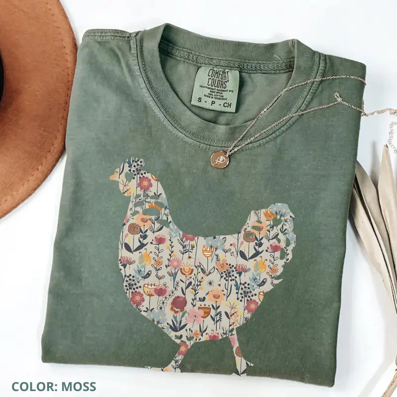 Comfort Colors Funny Chicken Shirt, Floral Farm T-Shirt, Retro Farmhouse Hen Tee, Cute Chicken Lover Gift for Women, Backyard Farm Aesthetic Top