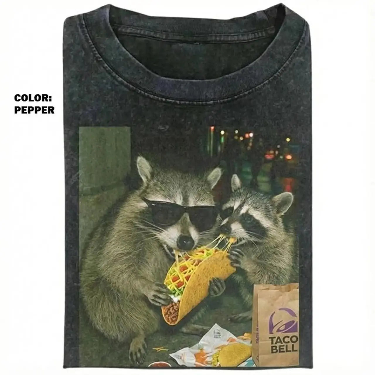 [Flashsale up to 70%]Raccoon Eating Taco T-Shirt – Funny Meme Graphic Tee, Silly Animal Humor Shirt, Vintage Retro Unisex Top, Cute Raccoon Lover Gift, Gift for Men, Women funny shirts for women, Womenswear Cotton Top Streetwear