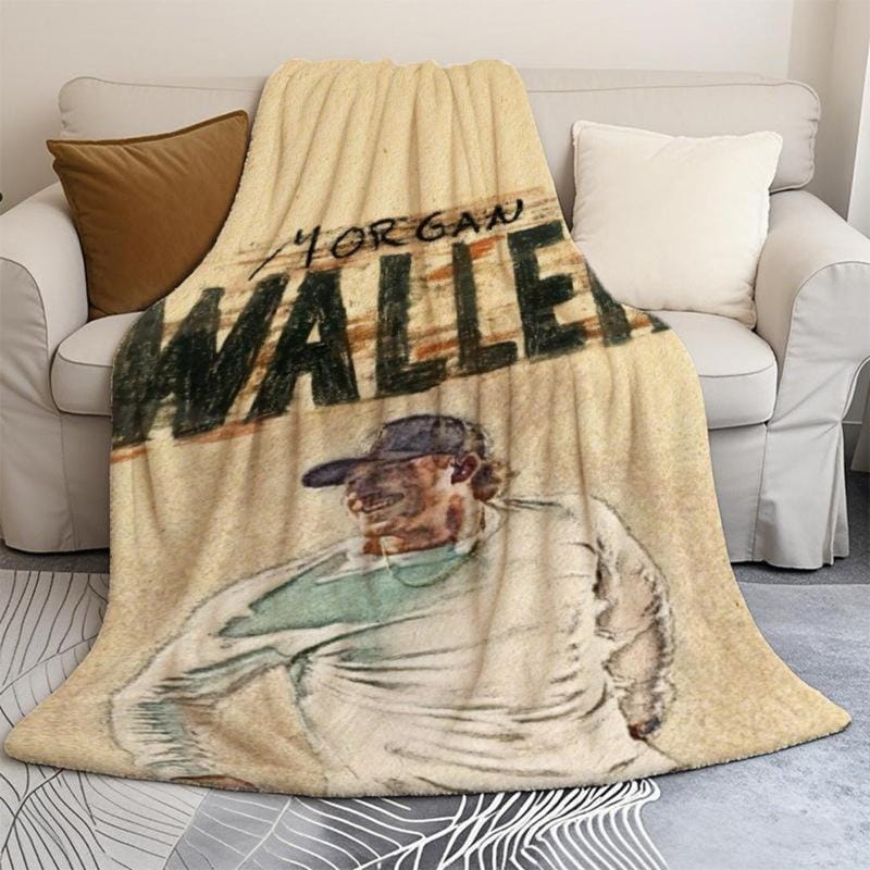 1pc Wallen Singer Print Flannel Blanket - Soft Polyester, Lightweight & Portable, Ideal for Sofa & Bed, All-Season Gift for Fans, Contemporary Style, Mixed Colors, Fan Merchandise| Celebrity Themed| Soft Texture, Blanket for Bed