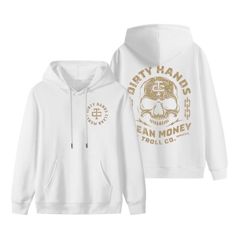 „Dirty Hands Clean Money“-Hoodie mit auffälligem Totenkopf-Motiv für Herren – Robuster Streetwear-Pullover – Motivierende Kleidung für den harten Job – Hergestellt in den USA 