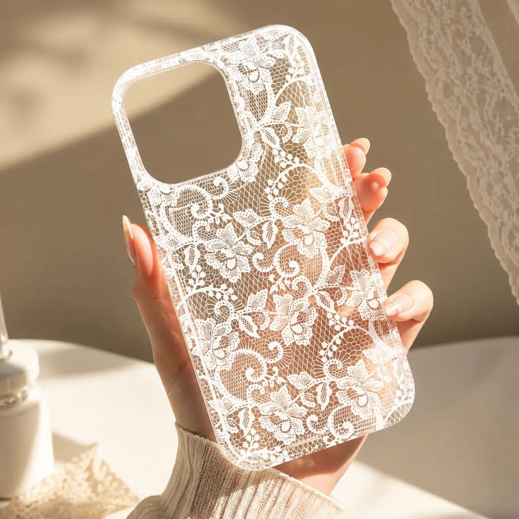 Romantic Lace Transparent Air Cushion Case for iPhone 17–11 Pro Max, Plus & Air – Bride-to-Be Engagement Gift