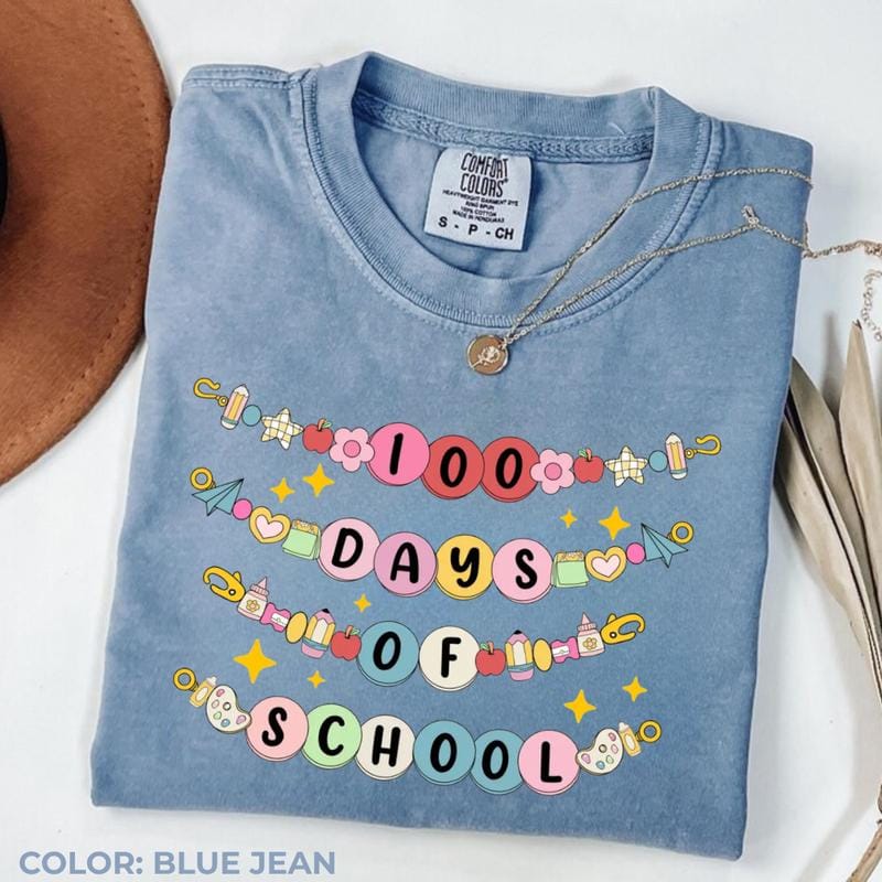 Comfort Colors Little Girl 100 Days of School Bracelet T-Shirt | Retro 100 Days Tee | Teacher Shirt | Back to School Gift for Teacher