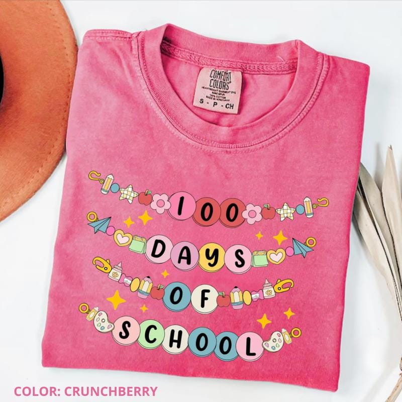 Comfort Colors Little Girl 100 Days of School Bracelet T-Shirt | Retro 100 Days Tee | Teacher Shirt | Back to School Gift for Teacher