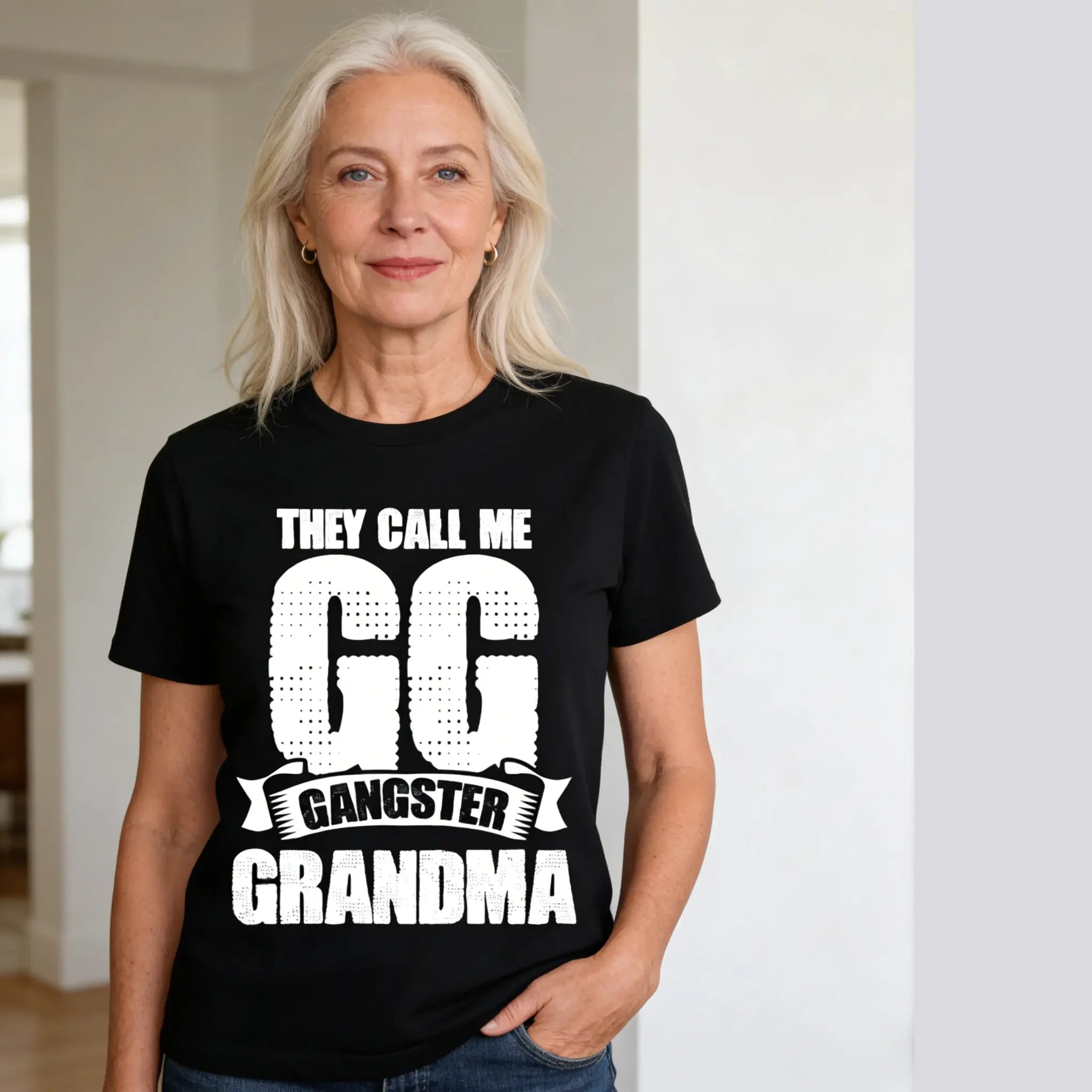 They Call Me GG Gangster Grandma T-Shirt - Funny Mother's Day Graphic Tee, Ideal Gift for Grandma, Mother's Day & Casual Wear PLK0117