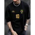 Men's Graphic T-Shirt, Retro Brazil Football Jersey - Legendary Number 10, Casual Football Fan Outfit, Football Jersey, 100% Polyester Breathable Knit Fabric, Regular Fit Round Neck Design graphic tee