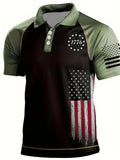 Men's American Flag Print Polo Shirt, Breathable Short Sleeve Casual & Semi-Formal Wear, Summer Top for Independence Day