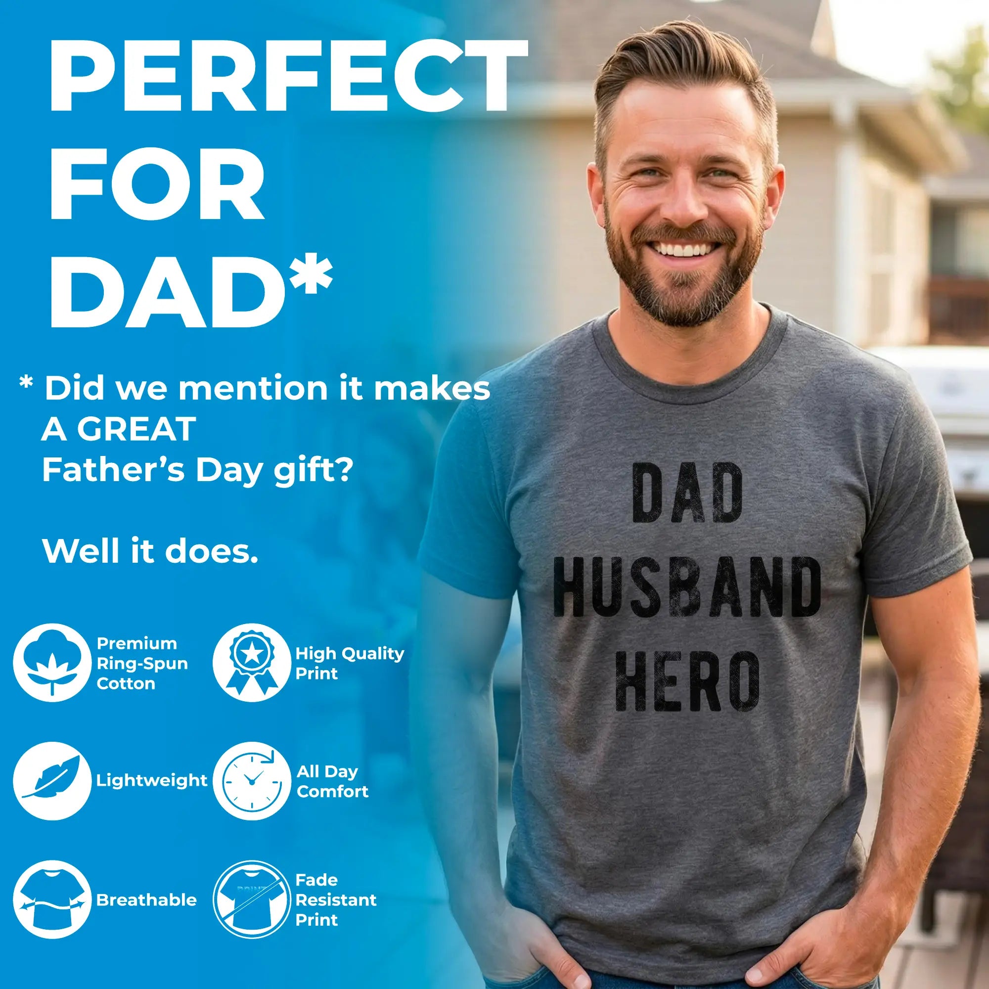 Mens Proud Dad Of A Freaking Awesome Daughter T shirt Funny Fathers Day Tee Mens Funny T Shirts Cool Vintage Fashion T-Shirt Gift Classic Menswear Dad Joke Apparel for Men Funny Daughter Short Sleeve Novelty Light Grey