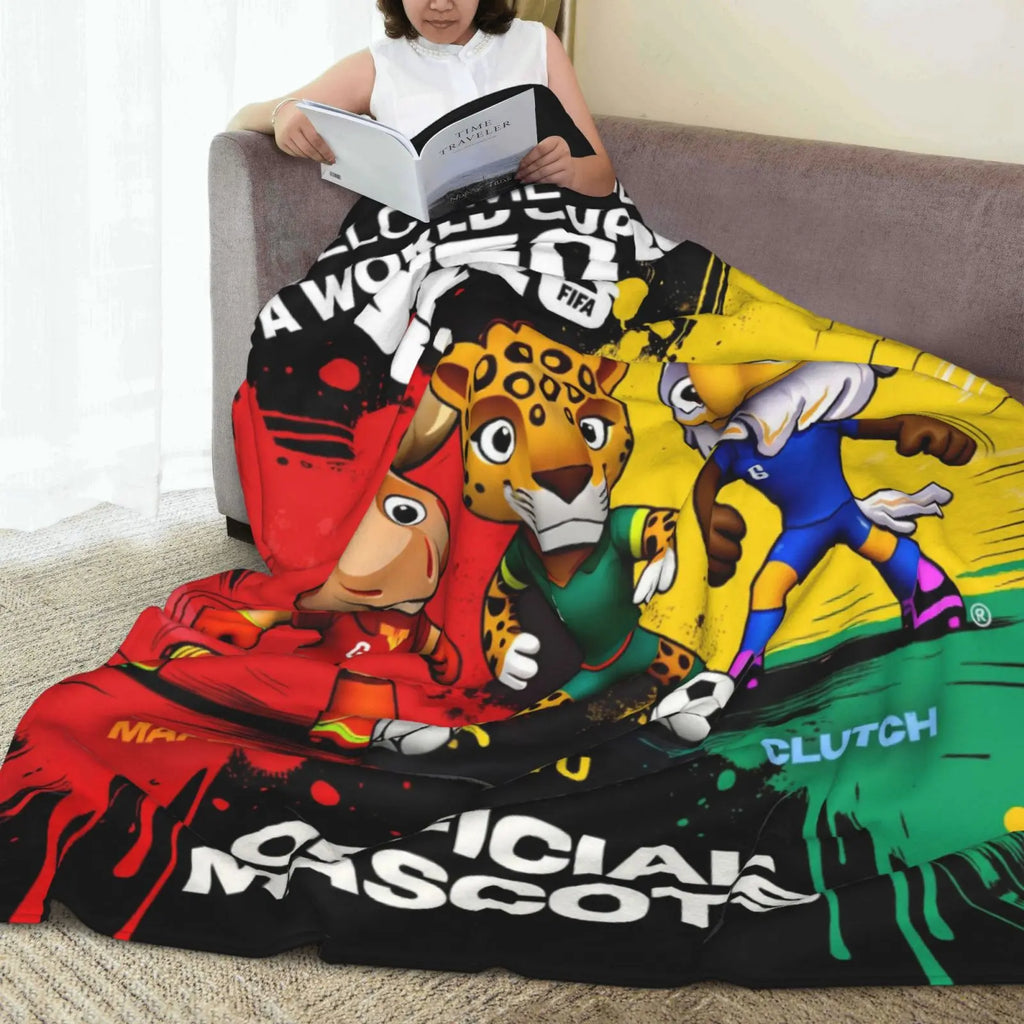 FIFA World Cup 2026 Mascot Fleece Blanket – Clutch, Zayu & Maple Ultra-Soft Soccer Fan Throw for Couch, Bed & Home Decor