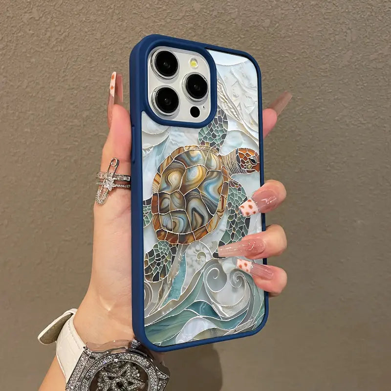 Mosaic Sea Turtle Magnetic Phone Case MagSafe Compatible Anti-Fall Protective Cover for iPhone 11-17 Pro Max Chic Girly Style