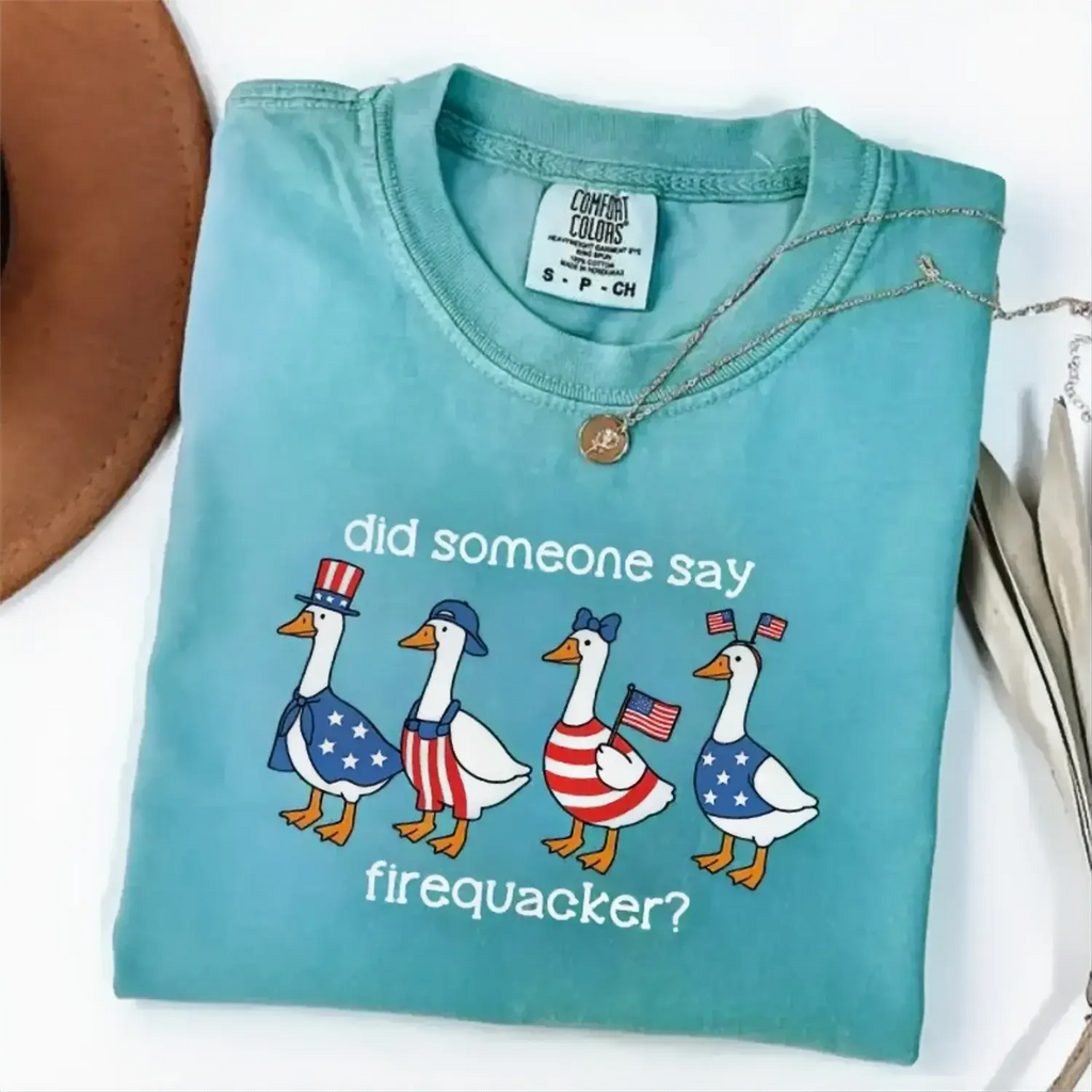 Comfort Colors Firequacker Goose Shirt, Funny 4th of July Tee, Patriotic American Flag Shirt, Cotton Tee - Printfamily