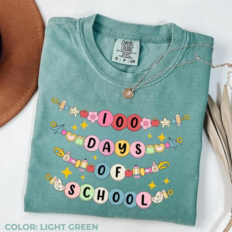 Comfort Colors Little Girl 100 Days of School Bracelet T-Shirt | Retro 100 Days Tee | Teacher Shirt | Back to School Gift for Teacher