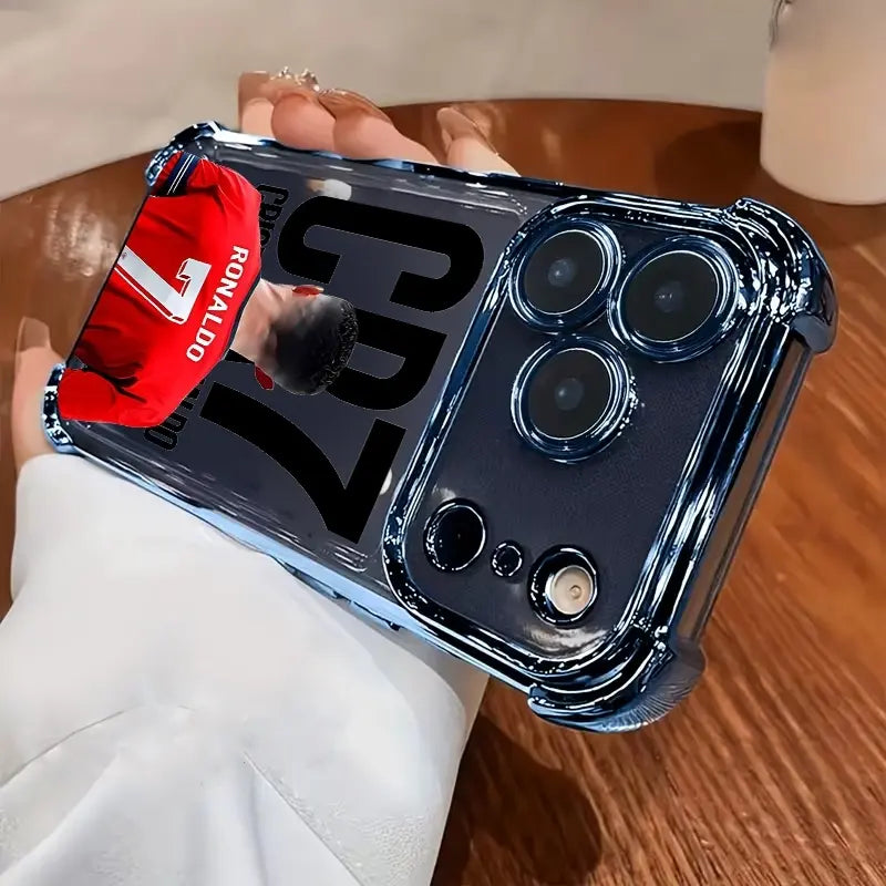 Electroplated Transparent Football Phone Case – Shockproof TPU Airbag Cover for iPhone 17 Pro Max