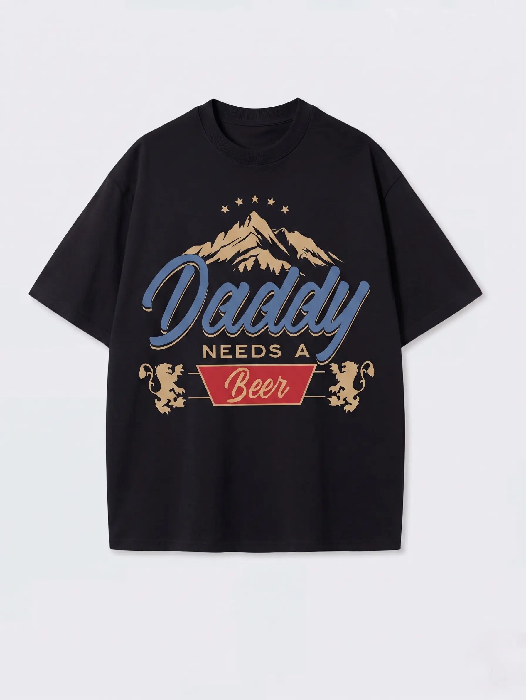 Daddy Needs A Beer Vintage Washed T-Shirt | 230G Heavyweight Cotton | Oversized Boxy Fit Retro Streetwear | Father's Day Gift Idea for Beer Lovers & Outdoor Dads | Acid Wash Charcoal Gray Tee Fabric