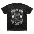 Women's Soft Fabric Vintage-Inspired Streetwear Short-Sleeve T-Shirt - "Living The Dream 1 Nightmare At A Time" Graphic, Loose Casual Chic Everyday Tee, Spring Glow Up, Outdoor Fun