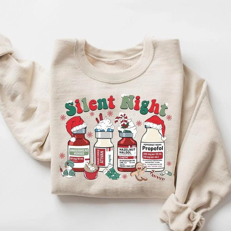 [T-Shirt or Sweatshirt] Silent Night Christmas Sweatshirt, Christmas Nurse Shirt, Medical Christmas T-Shirt, ICU Nurse Christmas Tee, Nurse Holiday Sweatshirt