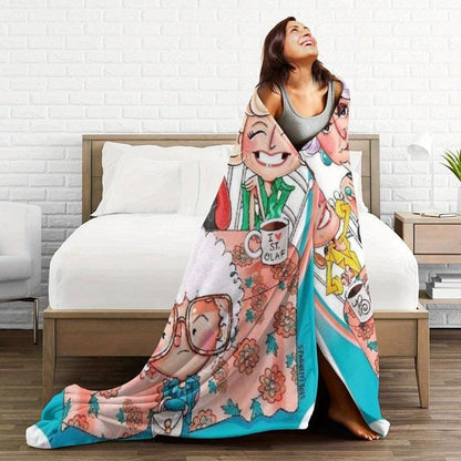 Golden Years Cartoon GG Blanket Warm Napping Blanket for Living Room Office Travel Versatile Gift Blanket Cartoon Print for All Seasons Halloween Decor Christmas Gifts Birthday Decorations Flannel Material Special Design